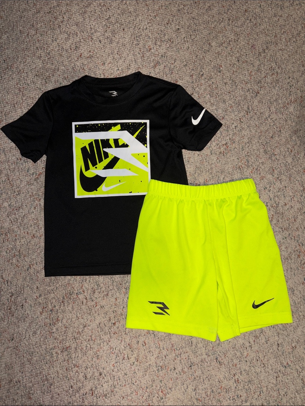 Nike Black Tee with Neon Yellow Graphic & Neon Yellow Shorts